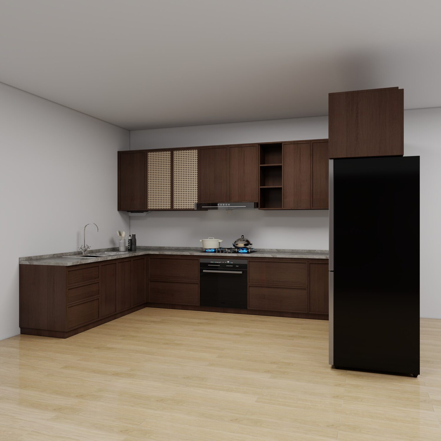 Tủ bếp Plywood phủ melamin vân gỗ óc chó PL12 2 Tủ bếp Plywood phủ melamin vân gỗ óc chó PL12 - Ảnh 2